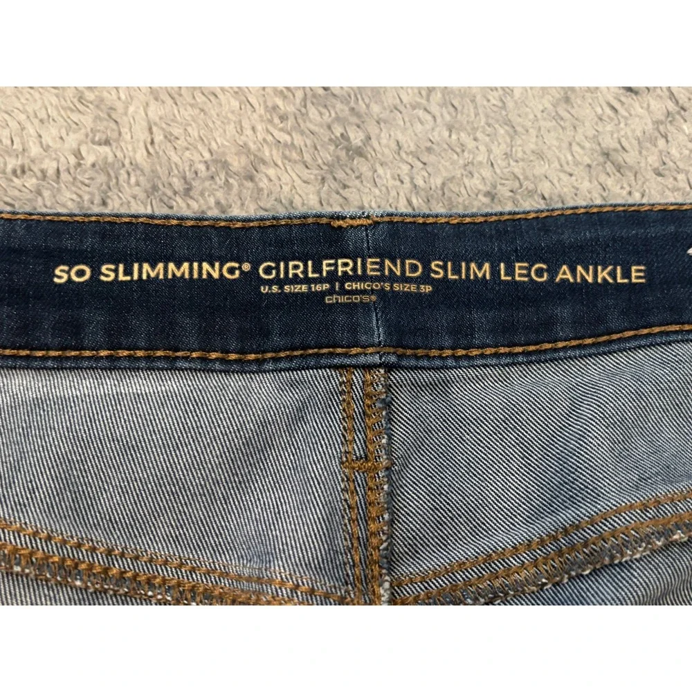 Chicos So Slimming Girlfriend Slim Leg Ankle Jeans Dark Wash Blue 16P 3P Womens